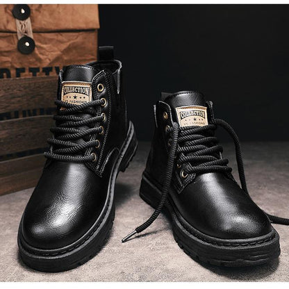 Bottines rétro à lacets en cuir d'aspect vieilli