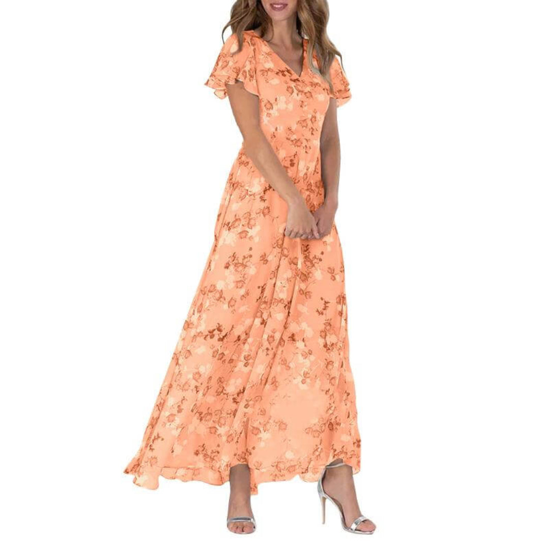 Damen Maxikleid Boho Stil Flatterärmlig - IdealeKleiden