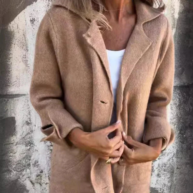 Gemütliche Mittellange Jacke Elegant Manschetten - IdealeKleiden