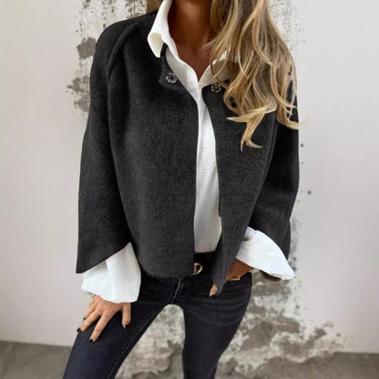Manteau court en laine élégant à col rond pour femme