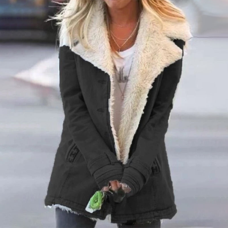 Veste d'hiver élégante pour femme avec col à revers