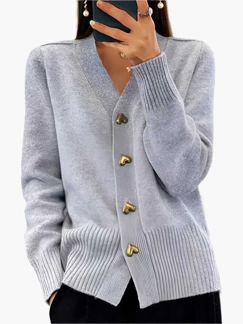 Gilet élégant avec boutons en forme de cœur - Pull en maille élégant pour femme