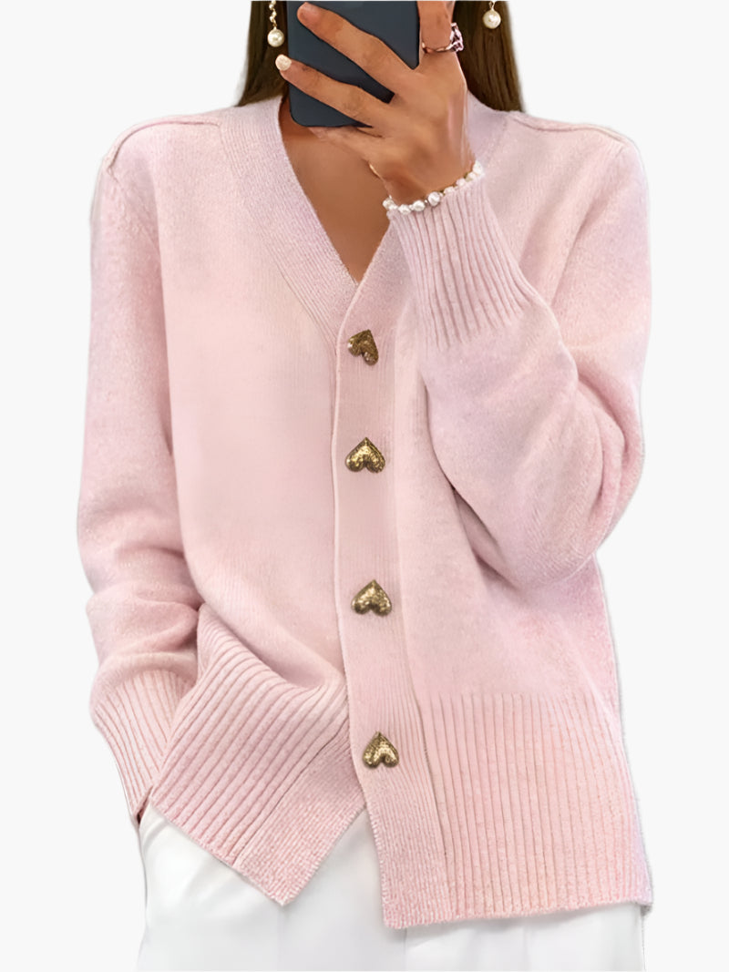 Gilet élégant avec boutons en forme de cœur - Pull en maille élégant pour femme