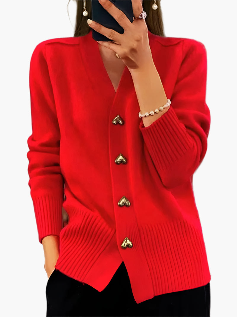 Gilet élégant avec boutons en forme de cœur - Pull en maille élégant pour femme