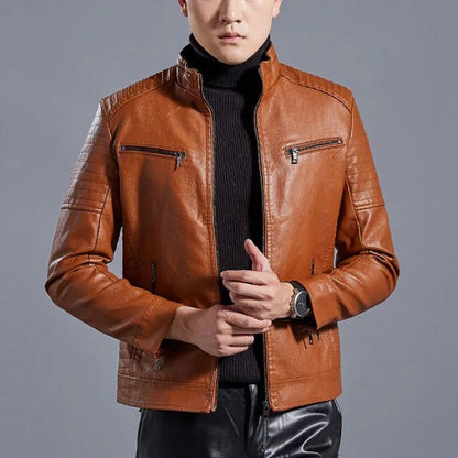 Blouson en cuir élégant, fermeture éclair devant
