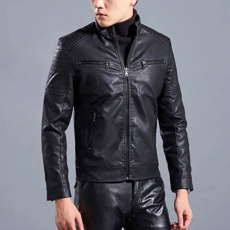 Blouson en cuir élégant, fermeture éclair devant