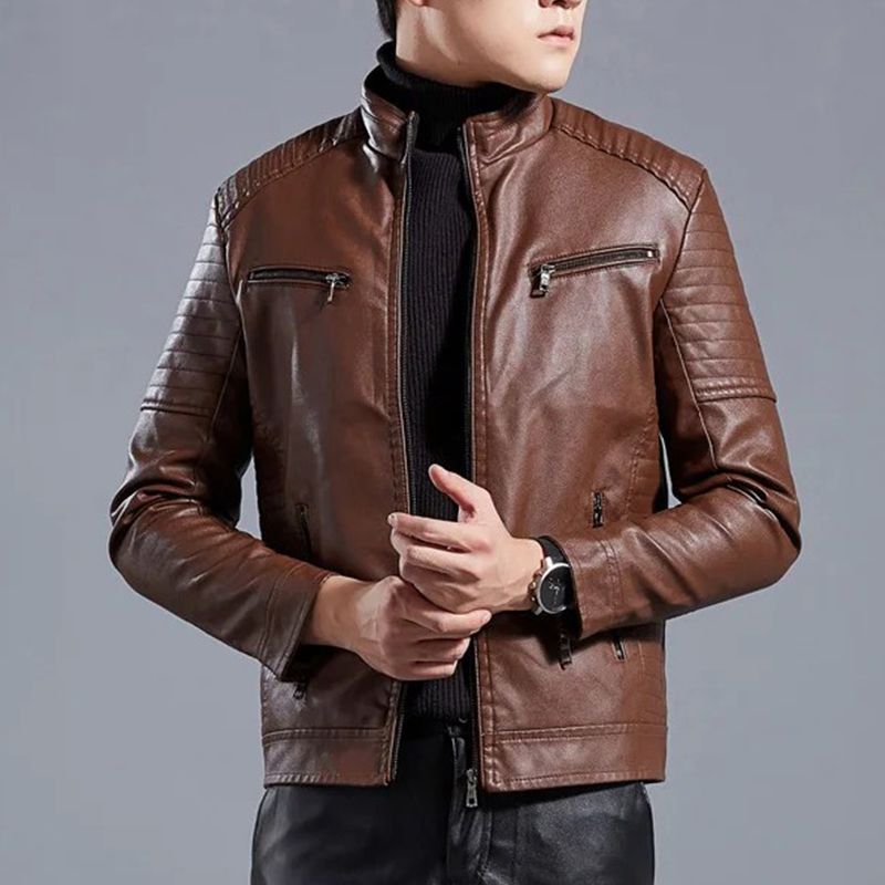 Blouson en cuir élégant, fermeture éclair devant