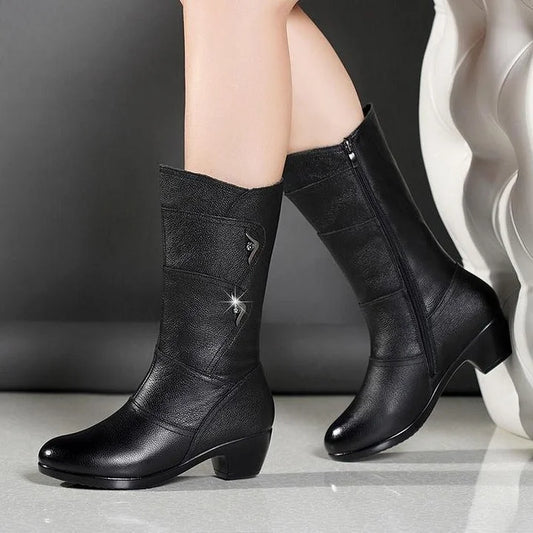 Damen Stiefel Schwarz Leder Chic - IdealeKleiden