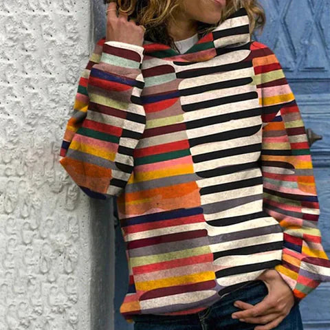 Stylisher Streifen Pullover Kapuze - IdealeKleiden