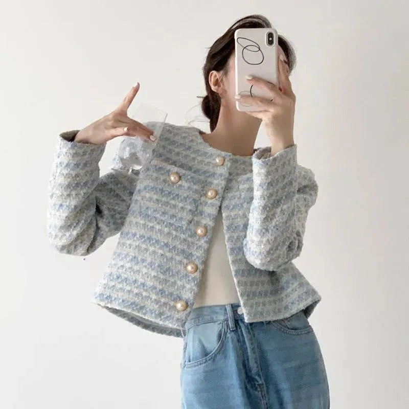 Manteau chic en tweed à rayures pour femme