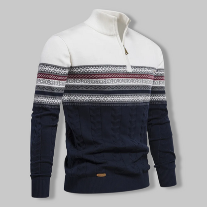 Modischer Streifenpullover mit Reißverschluss - IdealeKleiden