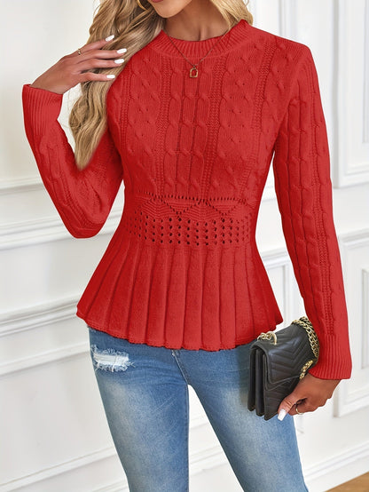 Pull col rond classique en maille torsadée