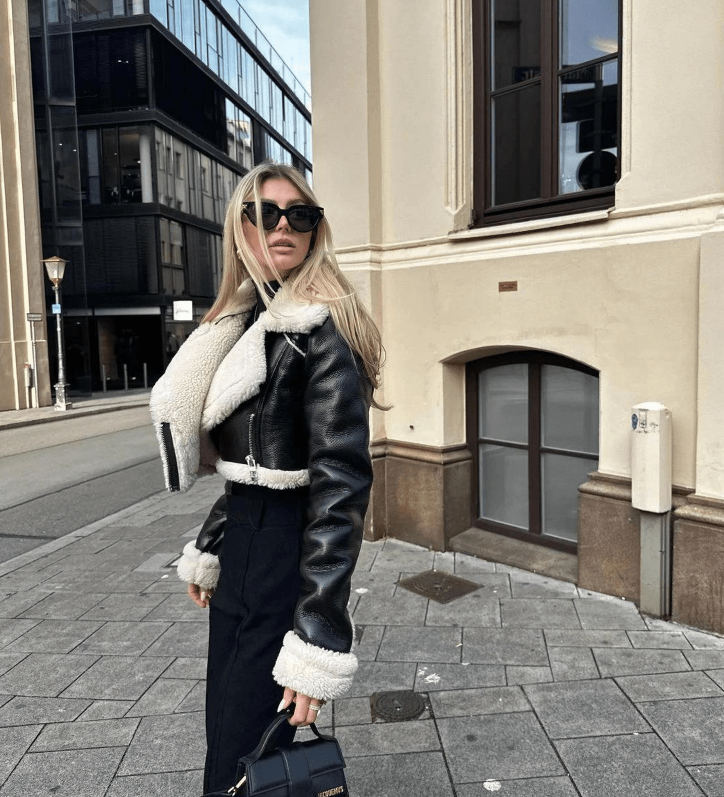 Elegante Lederjacke Warm Kunstfell Mantel - IdealeKleiden