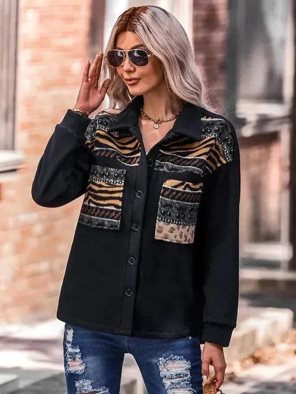 Manteau élégant pour femme Patchwork Col en V Moderne