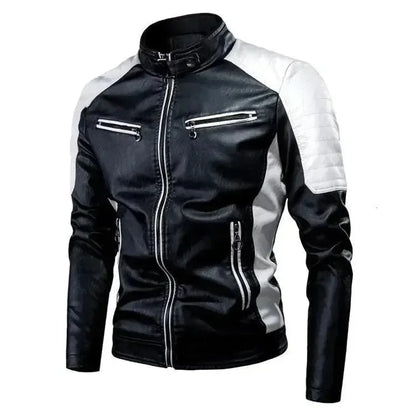 Blouson en cuir pour homme, coupe slim, style motard