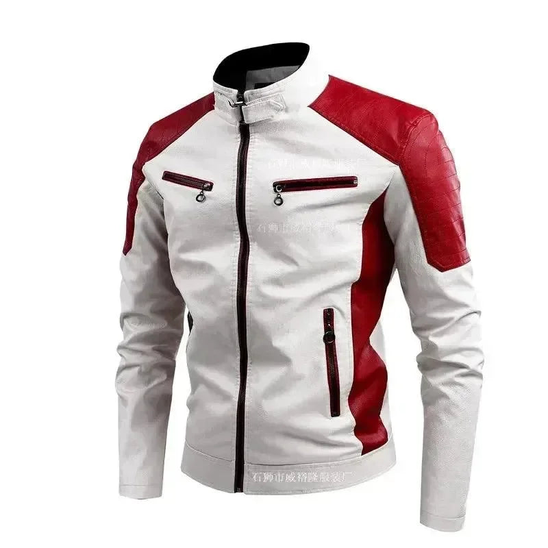 Blouson en cuir pour homme, coupe slim, style motard