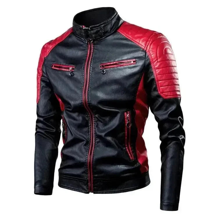 Blouson en cuir pour homme, coupe slim, style motard