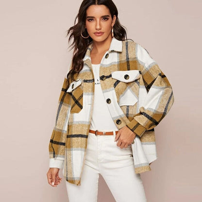 Veste femme mode à carreaux chic décontractée