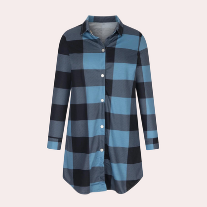 Veste d'automne femme à carreaux longueur midi