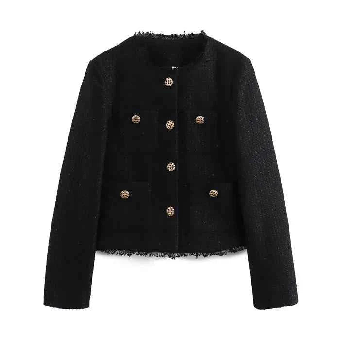 Blazer bouclé slim avec boutons de luxe