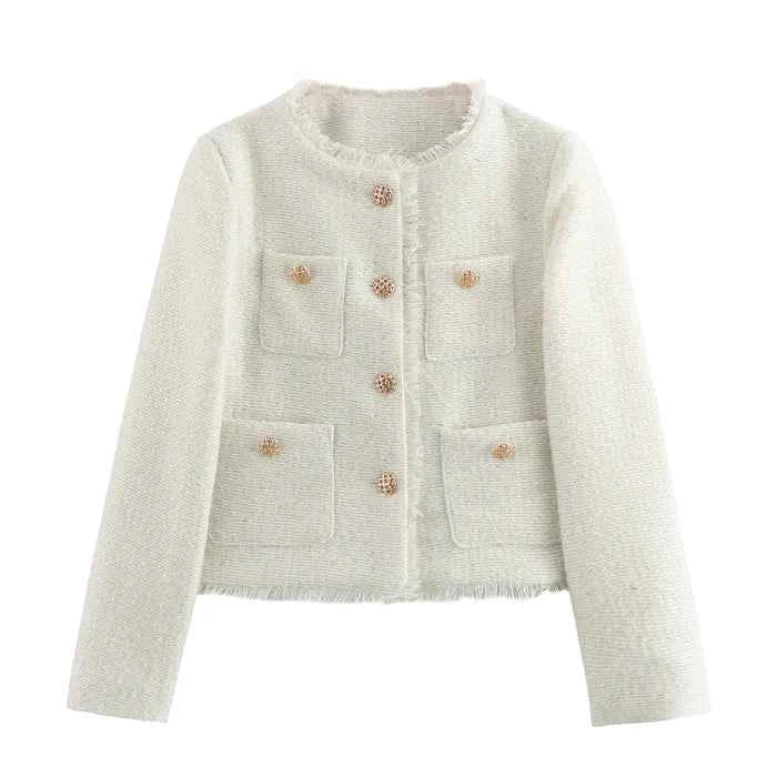 Blazer bouclé slim avec boutons de luxe