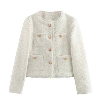 Blazer bouclé slim avec boutons de luxe