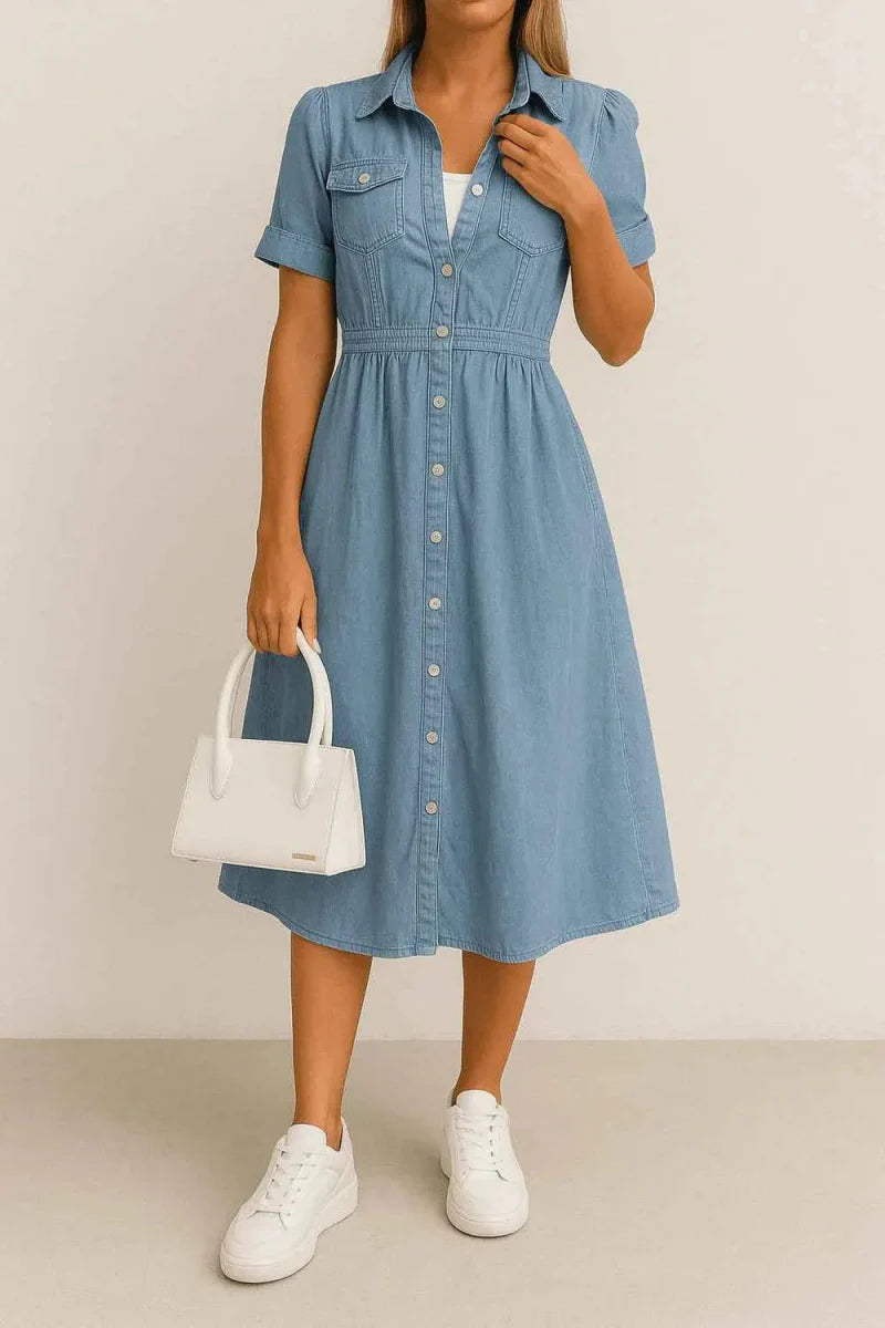 Figurbetontes Blaujeans Kleid - IdealeKleiden