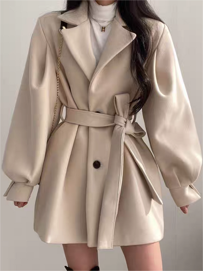 Vêtements élégants pour femme | Col revers, manches bouffantes, ceinture