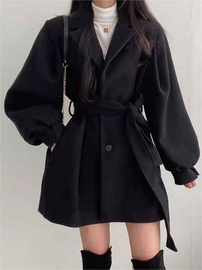 Vêtements élégants pour femme | Col revers, manches bouffantes, ceinture