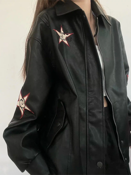 Lederjacke Bikerstyle Mit Reverskragen - IdealeKleiden