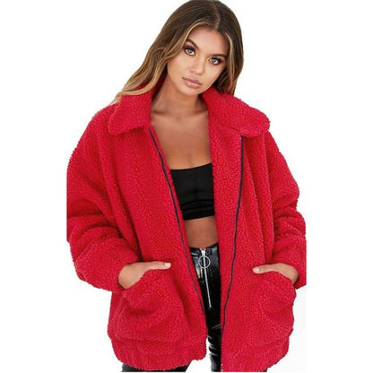 Manteau Teddy Oversize Polaire Doux Fermeture Éclair