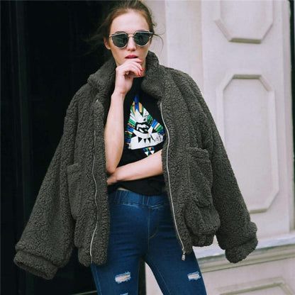 Manteau Teddy Oversize Polaire Doux Fermeture Éclair