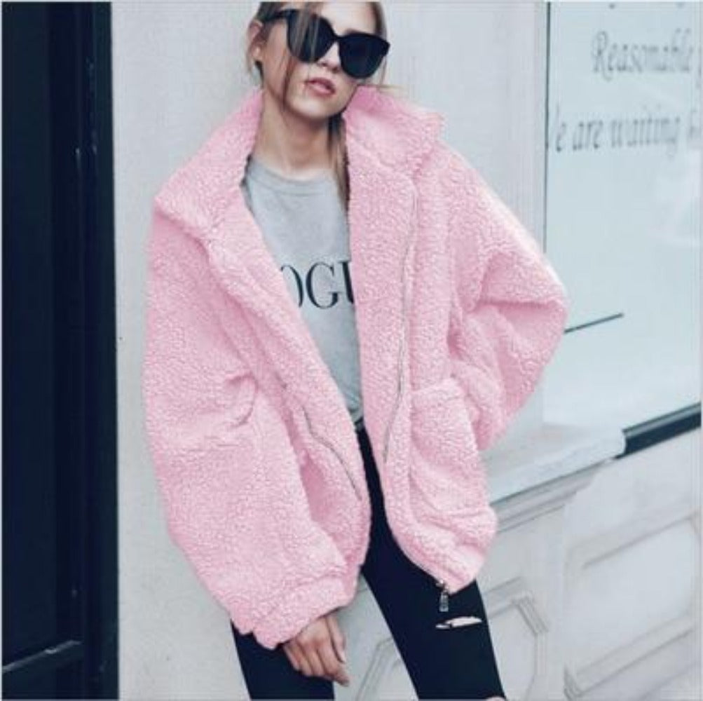 Manteau Teddy Oversize Polaire Doux Fermeture Éclair