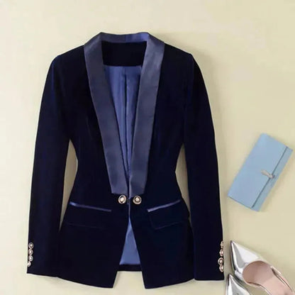 Blazer élégant en velours pour femme, col en V