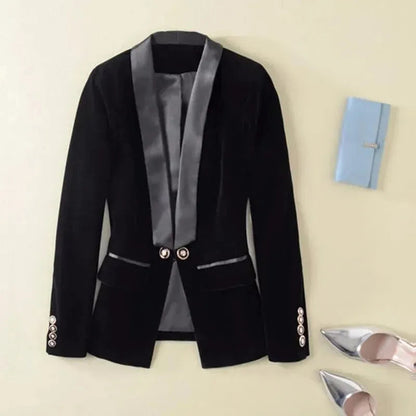 Blazer élégant en velours pour femme, col en V