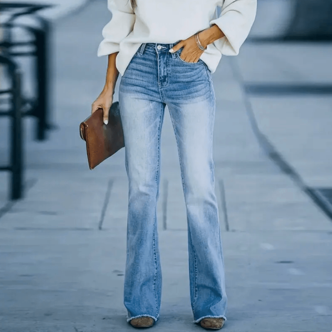 Damen Jeans Frühling Hochtaille Gerader Schnitt - IdealeKleiden