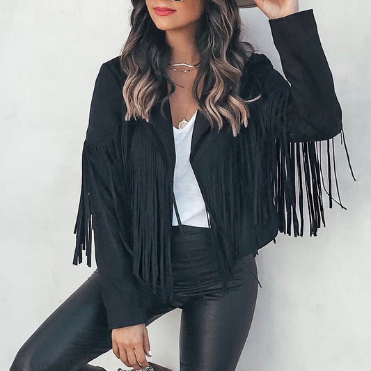 Modische Damenjacke Wildleder Fransen Look - IdealeKleiden