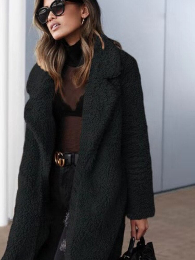 Mode Femme Veste Teddy Longue Chaude Élégante