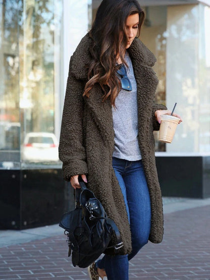 Mode Femme Veste Teddy Longue Chaude Élégante