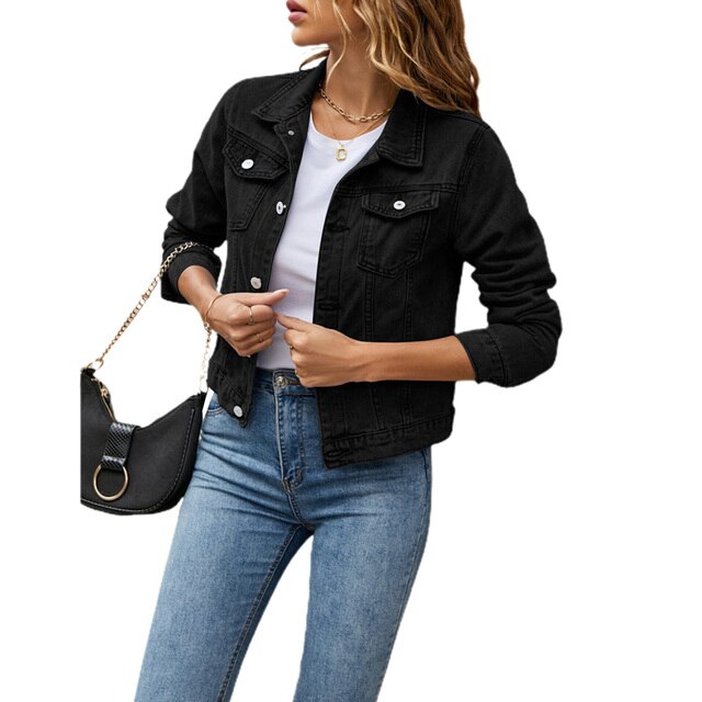 Modische Damen Denimjacke Komfort Schnitt - IdealeKleiden