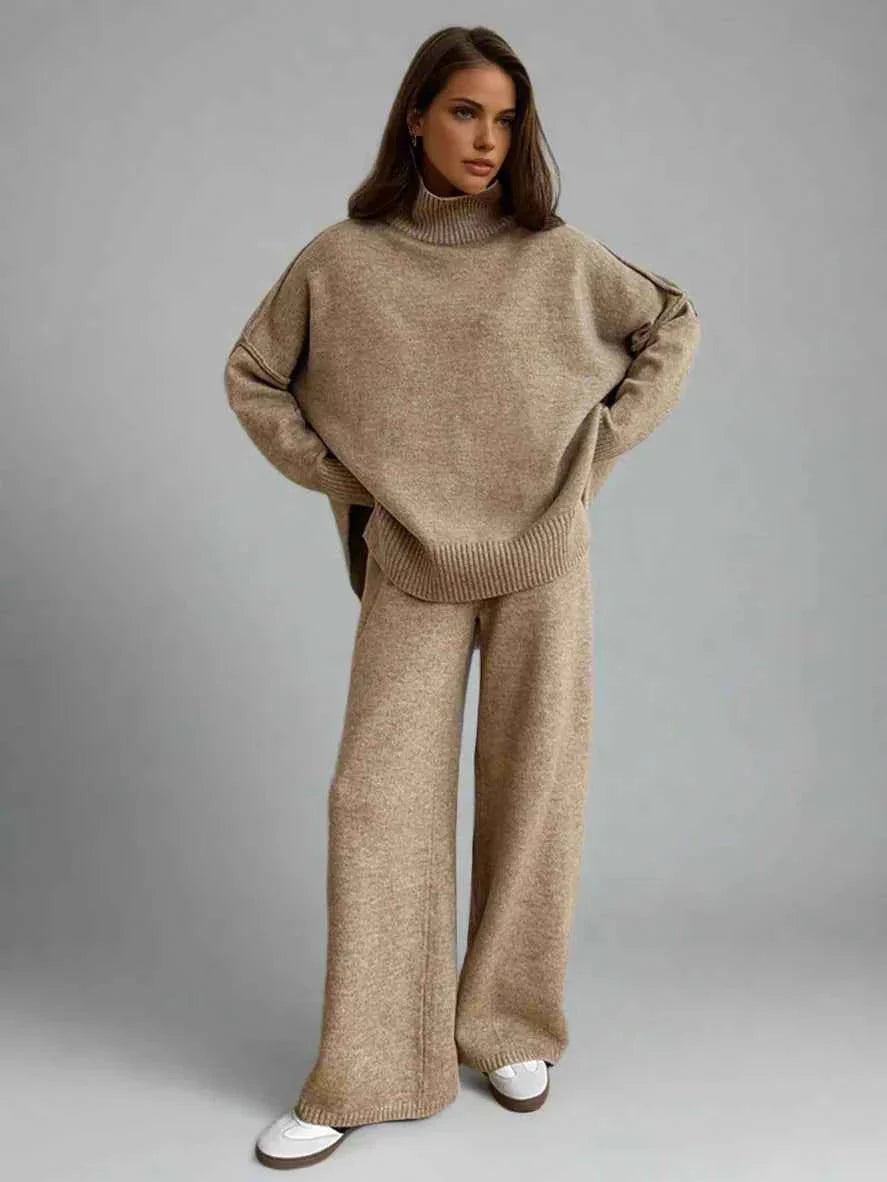 Strickset mit Hoher Kragen und Jogginghose - IdealeKleiden