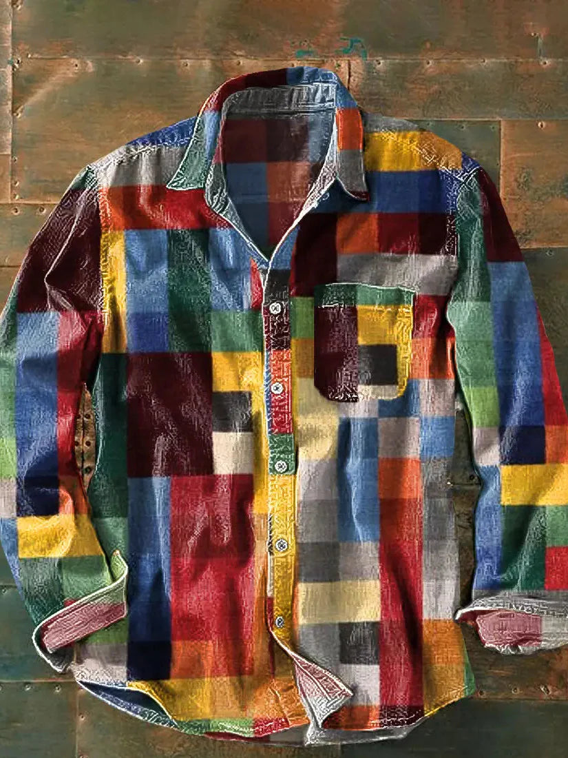 Herren Hemd Lässig Patchwork Style - IdealeKleiden