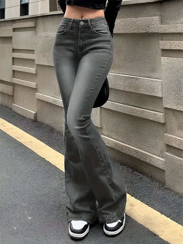 Jean slim évasé taille haute extensible pour femme