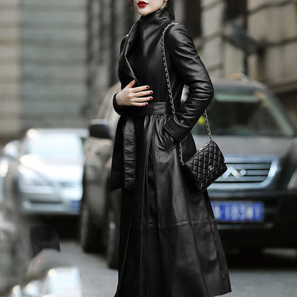 Manteau en similicuir élégant noir pour femme