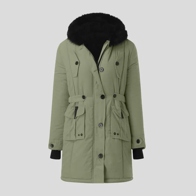 Parka de loisirs pour femme avec capuche en fausse fourrure noire