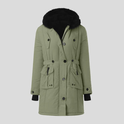 Parka de loisirs pour femme avec capuche en fausse fourrure noire