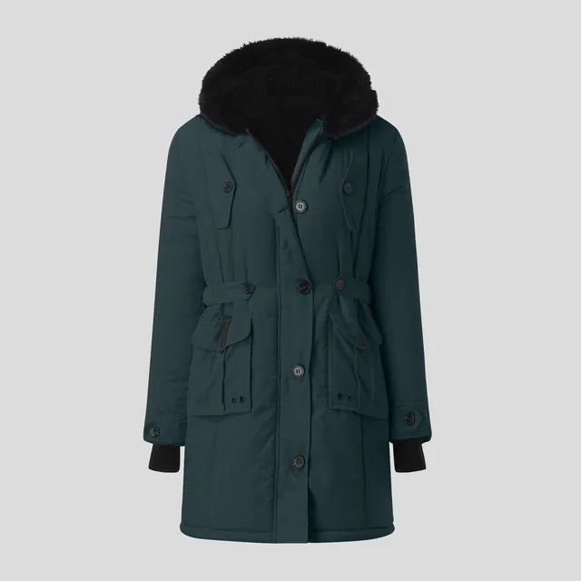 Parka de loisirs pour femme avec capuche en fausse fourrure noire