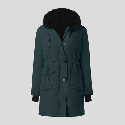 Parka de loisirs pour femme avec capuche en fausse fourrure noire