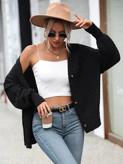 Cardigan femme en maille avec col boutonné