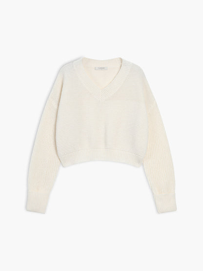 Pull femme col V dentelle élégante